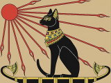 Une illustration d'un chat sur une barque en Égypte ancienne