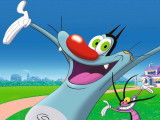 Oggy les bras grand ouverts dans « Oggy et les Cafards »