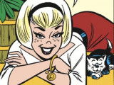 Une image de la bande dessin&eacute;e &laquo; Sabrina, l&rsquo;apprentie sorci&egrave;re &raquo; montrant Sabrina couch&eacute;e par terre &agrave; c&ocirc;t&eacute; de son chat Salem