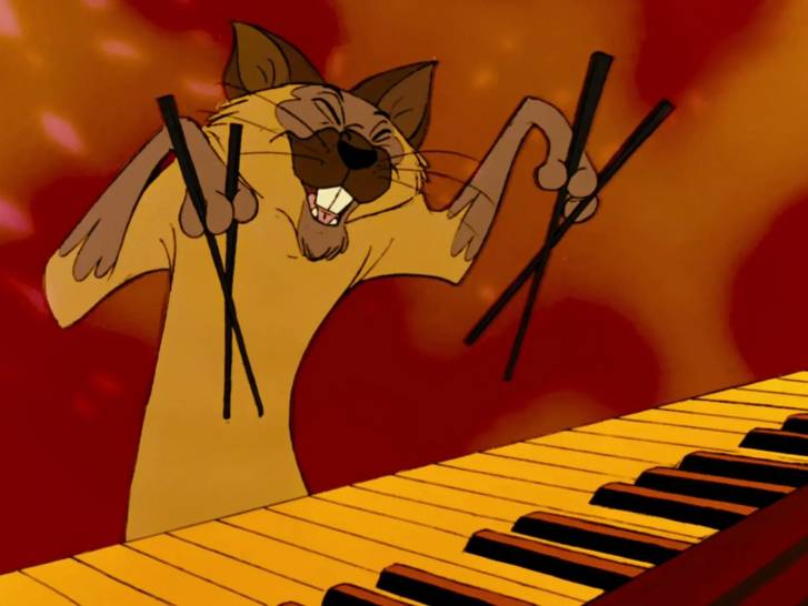 Une scène de la chanson « Tout le monde veut devenir un cat » dans le film « Les Aristochats »