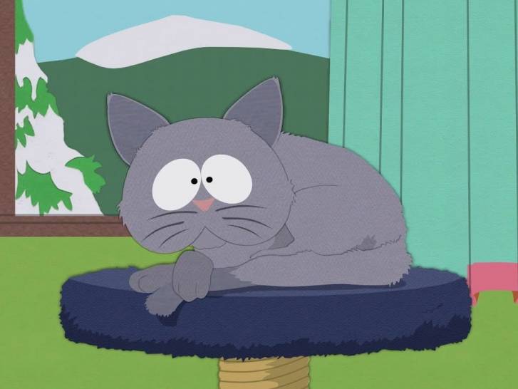Mr Kitty allongé sur un arbre à chat dans « South Park »