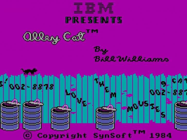 L'écran d'accueil du jeu « Alley Cat », sur Atari 800