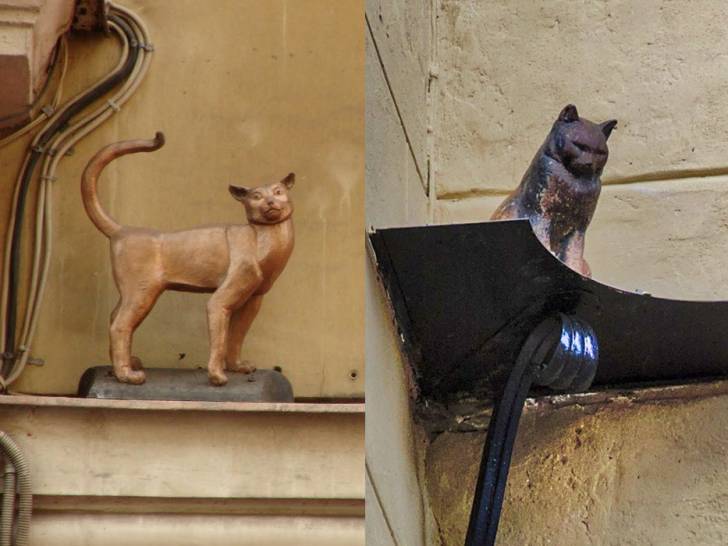 Les statues des chats Vasilisa et Elisey, à Saint-Pétersbourg (Russie)
