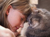Une fille et son chat font un tête à tête