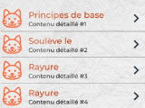 Une capture d'écran de l'application Dressage de chat montrant différents apprentissages pour un chat
