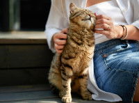 Un chat se faisant caresser par une femme