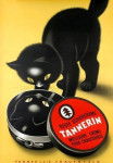 Une affiche avec un chat noir pour faire la publicité du cirage Tannerin (1896)