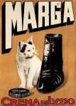 Une affiche avec un chat blanc pour faire la publicité du cirage Marga (1925)