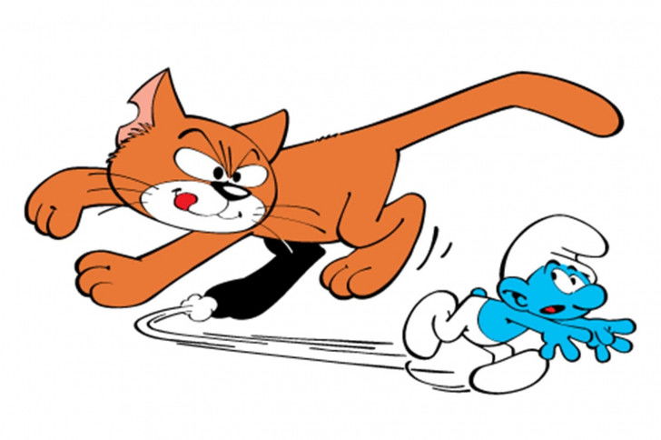 Azraël courant après un Schtroumpf