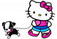 Hello Kitty promenant son chien Sugar