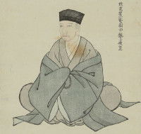 Un dessin traditionnel japonais représentant Matsuo Basho assis