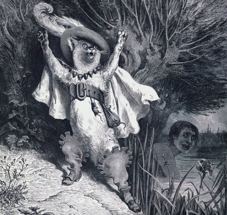 Une illustration de Gustave Doré pour le conte « Le Chat botté », de Charles Perrault