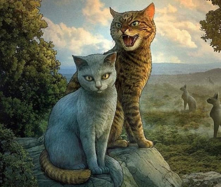 Une illustration de deux chats pour la couverture du livre « La Légende du noble chat Piste-Fouet », de Tad Williams
