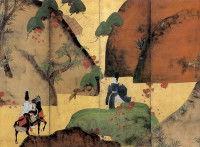 Rencontre entre un cavalier et un prêtre dans la peinture yamato « Le Chemin étroit »