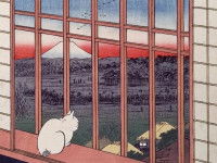 « Un chat assis sur le bord de la fenêtre », une estampe de Utagawa Hiroshige