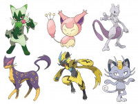 Une image de différents Pokémon inspirés de chats