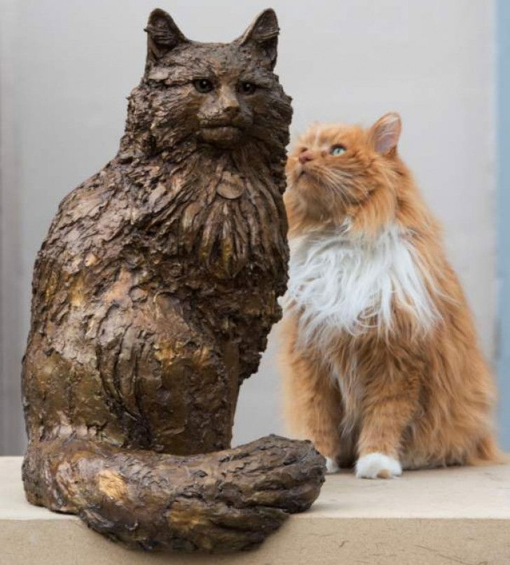 La statue du chat Hamish McHamish, mascotte de St Andrews, Écosse
