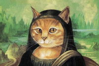 Peinture représentant la Joconde avec une tête de chat roux
