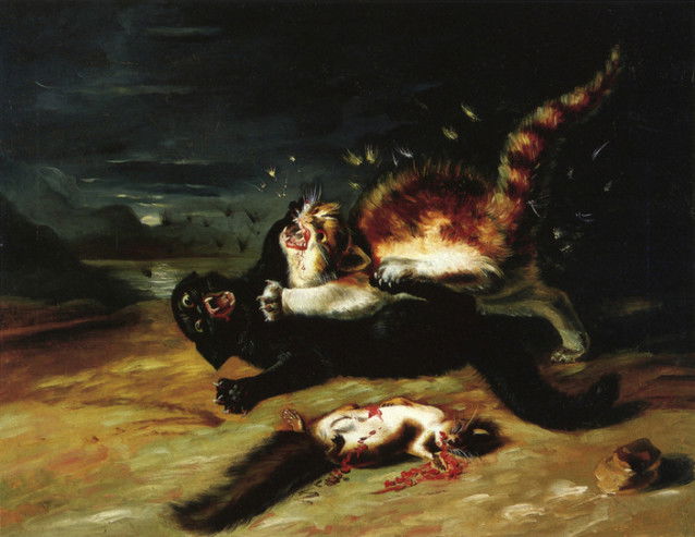 Le tableau « Deux chats qui se battent (Two Cats Fighting) », de John James Audubon, qui représente une bagarre entre chats