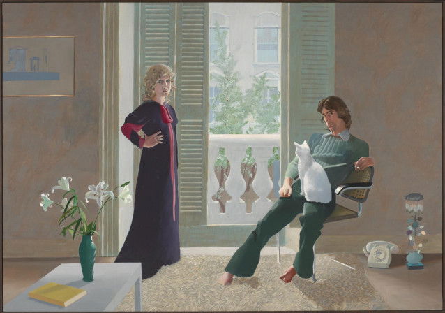 Le tableau « M. et Mme Clark et Percy (Mr and Mrs Clark and Percy) », de David Hockney, qui représente un couple et son chat blanc