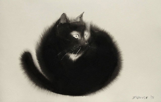 Le tableau « Ink », de Endre Penovac, qui représente un chat noir roulé en boule