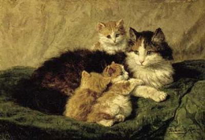 Le tableau « Consentement », de Henriette Ronner-Knip, qui représente une chatte avec ses chatons