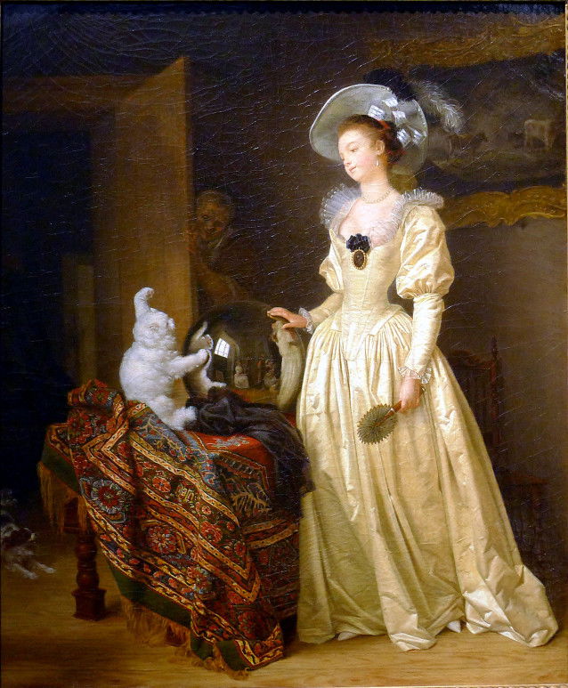 Le tableau « Le Chat Angora », de Jean-Honoré Fragonard et Marguerite Gérard, qui représente une femme avec son chat