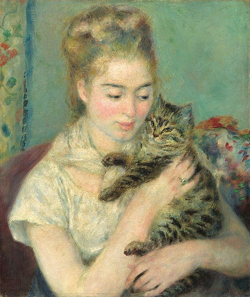 Le tableau « Femme avec un chat », de Pierre-Auguste Renoir, qui représente une femme en train d'enlacer son chat