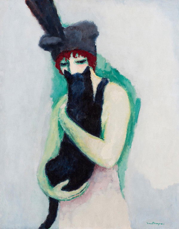 Le tableau « Femme avec chat (Woman with Cat) », de Kees von Dongen, qui représente une femme tenant dans ses bras un chat noir