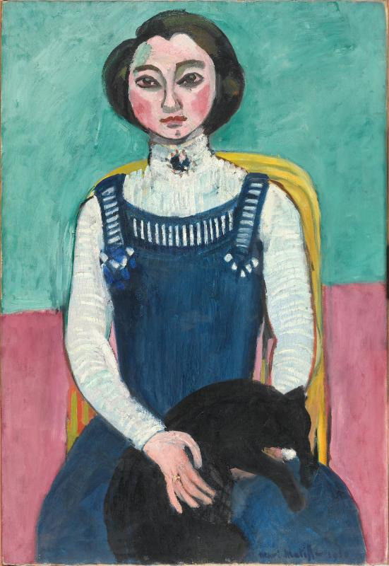 Le tableau « Marguerite au chat noir », de Henri Matisse, qui représente une femme avec un chat noir sur ses genoux