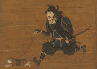 « Warrior takes an armoured cat for a walk », une illustration d'un samuraï promenant un chat (Noguchi Tetsuya, 2014)