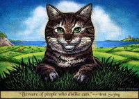 Illustration de Irusan, le chat gris tigré de la mythologie celtique.