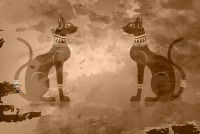 Deux chats noirs servant à représenter Bastet, la déesse égyptienne.