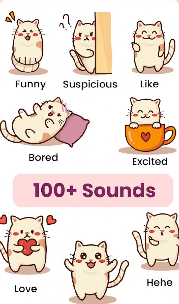 Une capture d'écran de l'application Traducteur d’humain à chat montrant différents sons pouvant être analysés