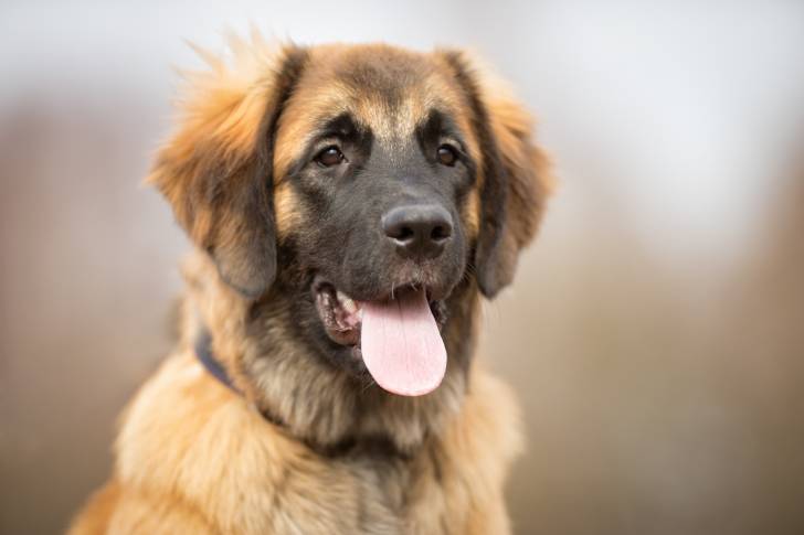 Un jeune Leonberg avec la langue pendue
