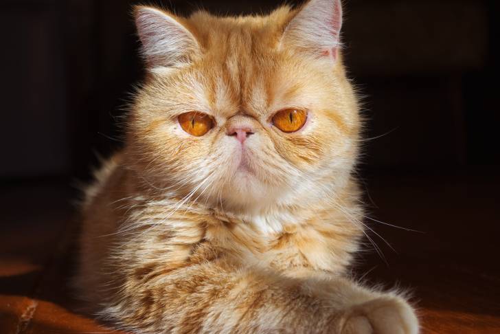 Un Exotic Shorthair roux aux yeux orange