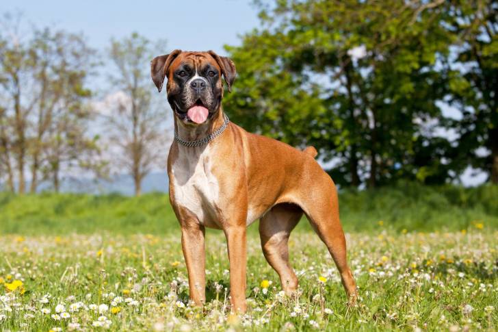 Un Boxer se tient debout dans l'herbe