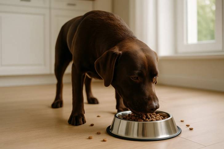 Un Labernois mangeant dans sa gamelle